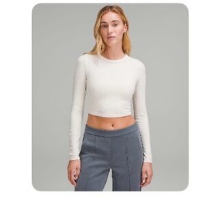 lululemon athletica Cropped Ribbed Long-Sleeve Top in Cream
